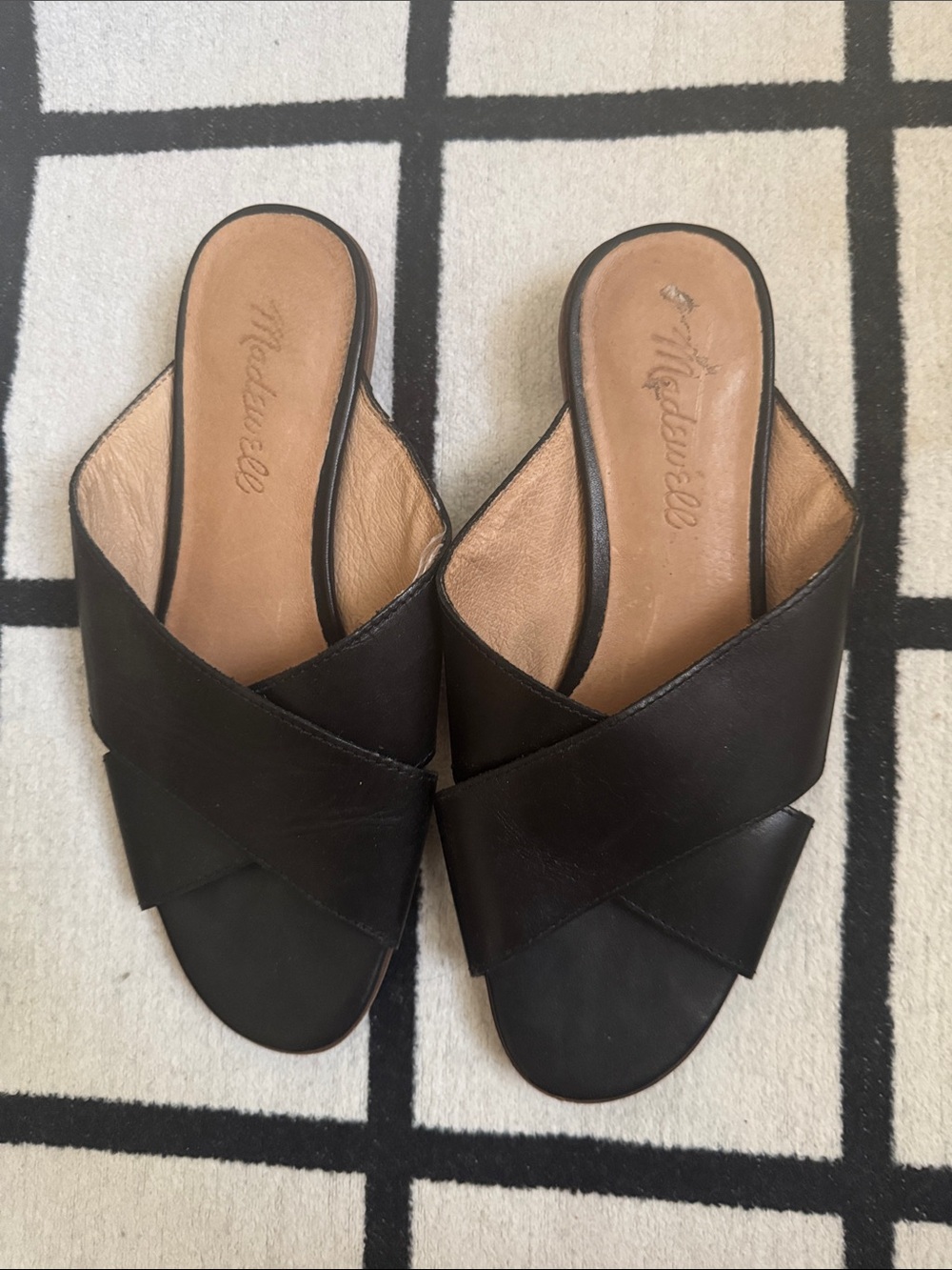 Madewell Black Leather Crisscross Mule Slides